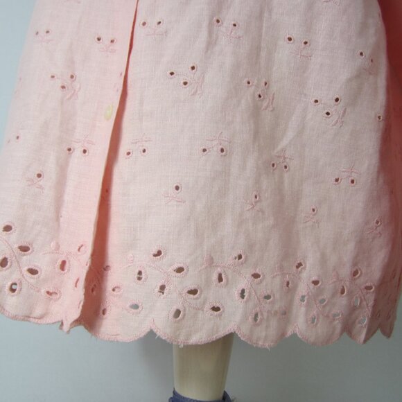 Ralph Lauren Womens Large Pink Linen Eyelet Embroidered Shirt Scallop Hem - Picture 3 of 14